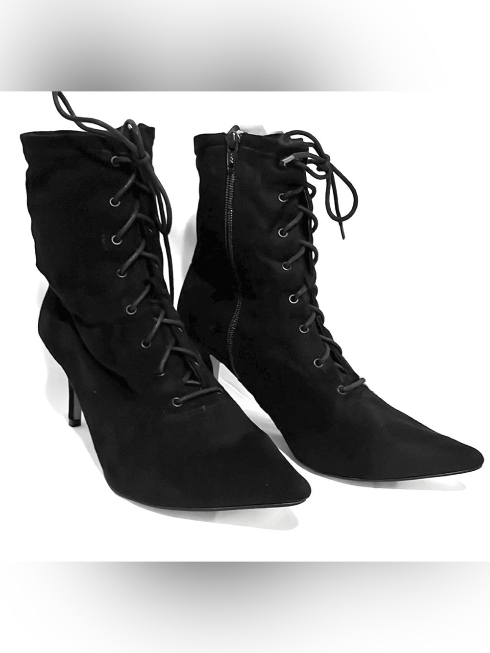 ASOS Estonia Slouch Ankle Boot Size 10 Black Tie Up Side Zip Witchy Halloween
